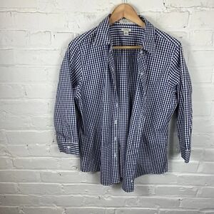 L.L.Bean Mens Wrinkle Free Gingham Button Down Shirt Long Sleeve Blue White SZ M